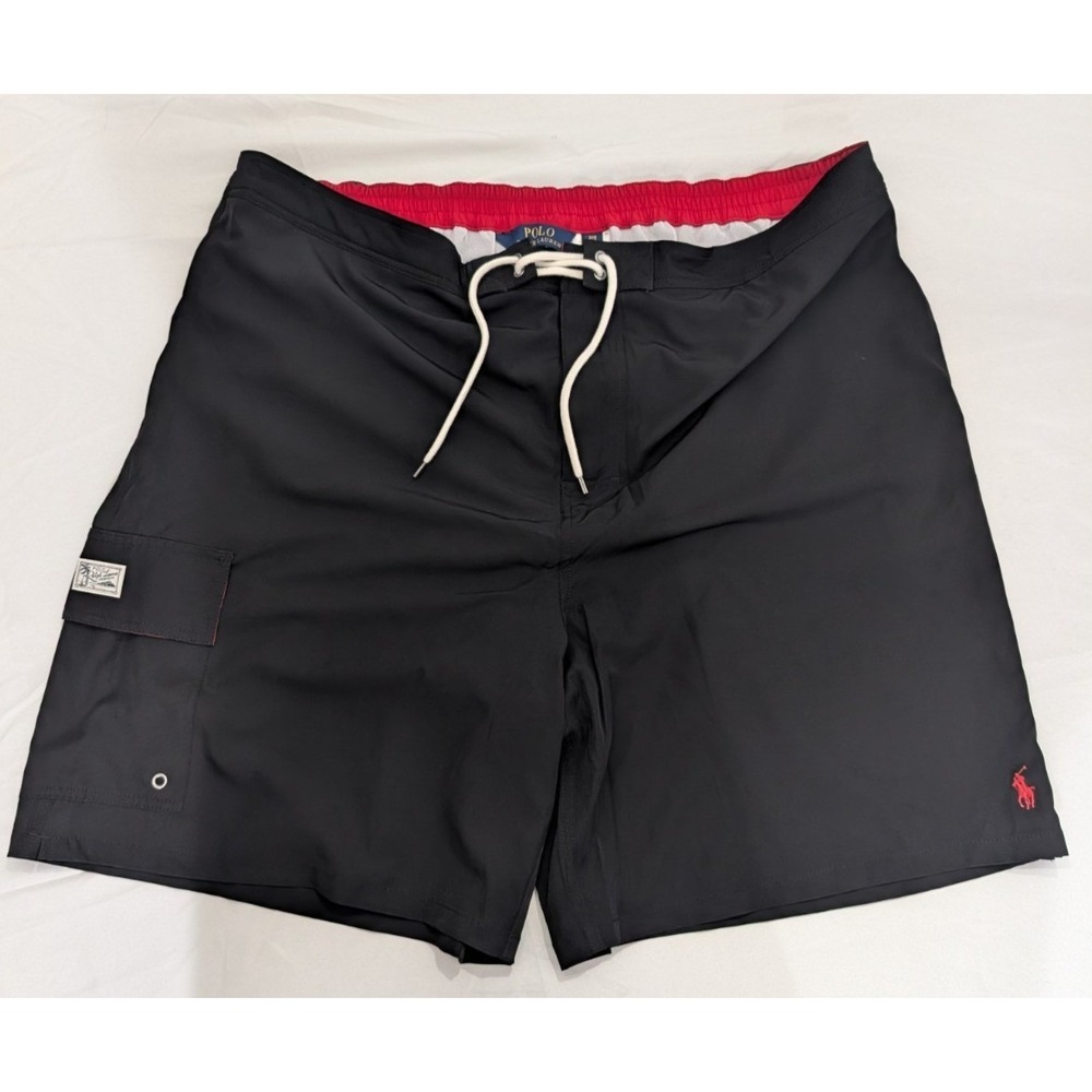 Polo Ralph Lauren Swim Trunks Mens 3XB Black Cargo Pocket Mesh Lined Big & Tall